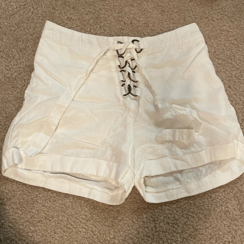 beach shorts with tie front and buckles